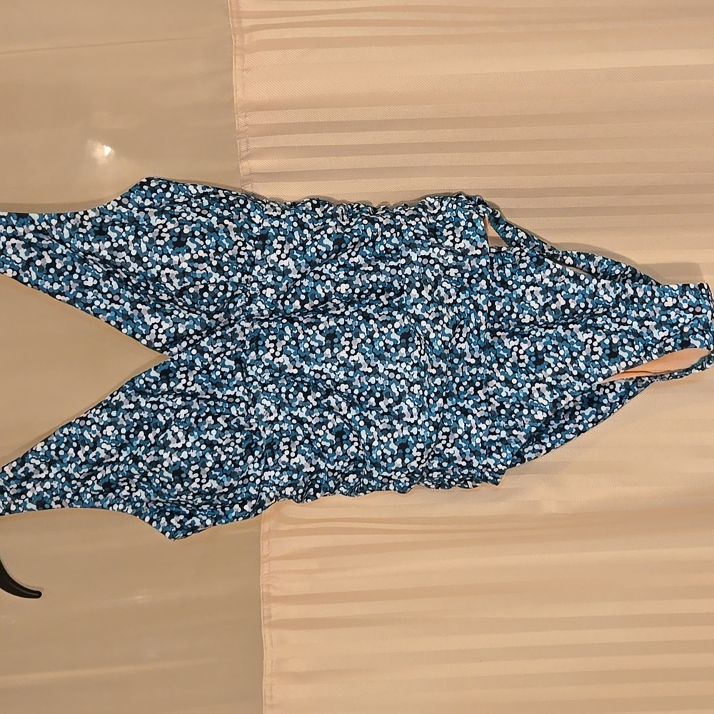 Blue and White Patterned Swimsuit